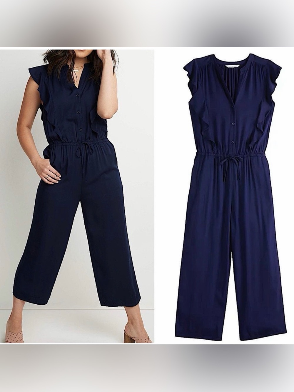 🩷 POPSUGAR Navy Sleeveless Button-Up Jumpsuit Size Large. Worn once.🩷